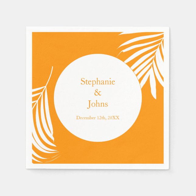 Palm Tree Blätter Orange Art Tropical Coole Hochze Serviette (Vorderseite)