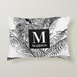 Palm Tree Blätter Schwarz-Weiß-Abstrakte Monogramm Dekokissen