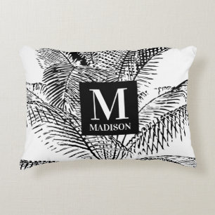 Palm Tree Blätter Schwarz-Weiß-Abstrakte Monogramm Dekokissen