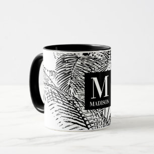Palm Tree Blätter Schwarz-Weiß-Abstrakte Monogramm Tasse