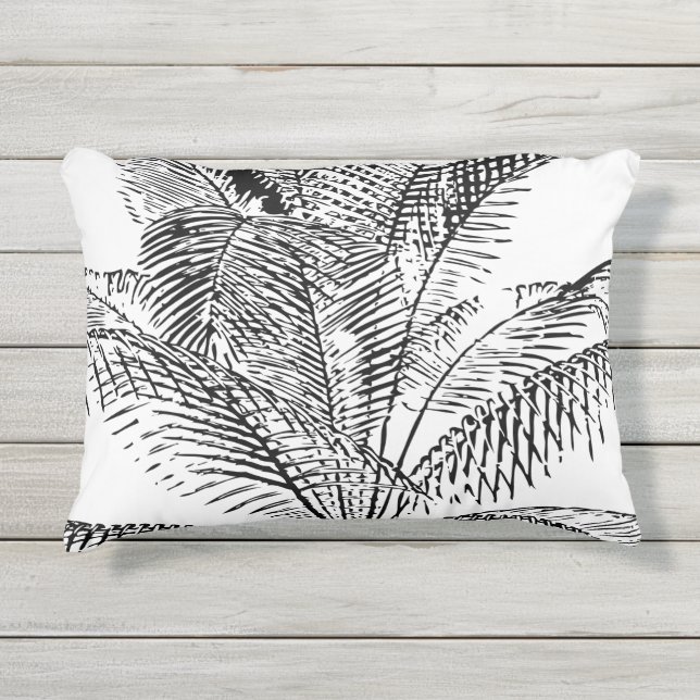 Palm Tree Blätter Schwarz-Weiß Abstraktes Muster Kissen Für Draußen (Vorderseite)