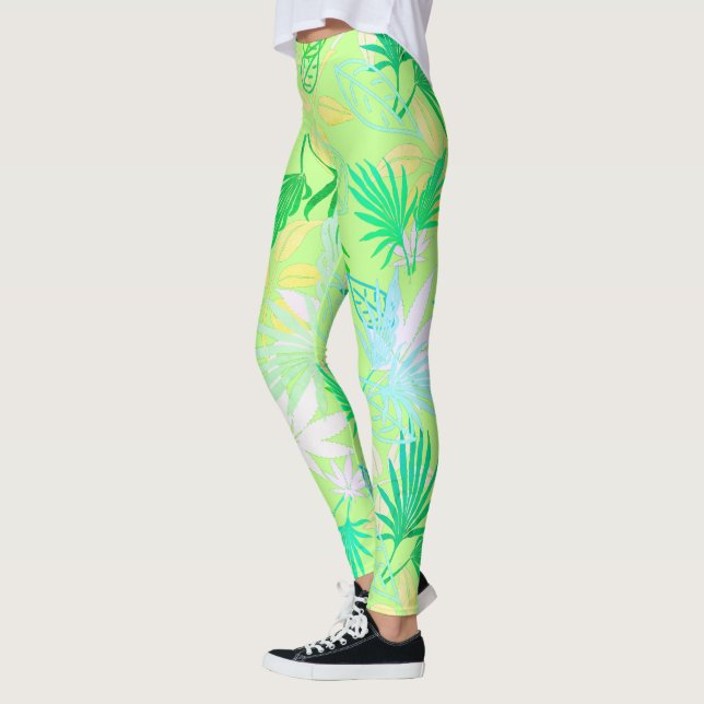 Palm Tree Blätter Tropische Muster Leggings (Links)