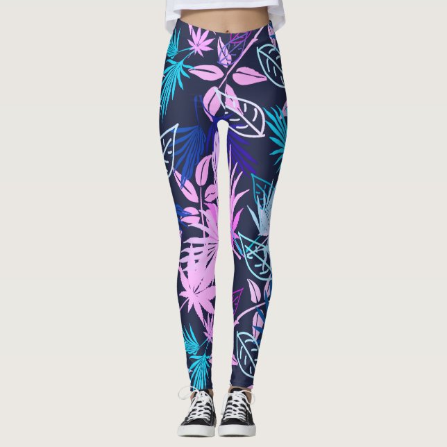 Palm Tree Blätter Tropische Muster Leggings (Vorderseite)