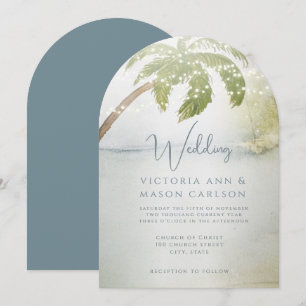 Palm Tree Blue Green Verzauberung Coastal Hochzeit Einladung