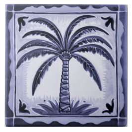 Palm Tree Blue und White Tropical Beach House Fliese
