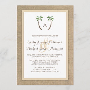 Palm Tree Burlap Beach Faire-part de mariage tropi