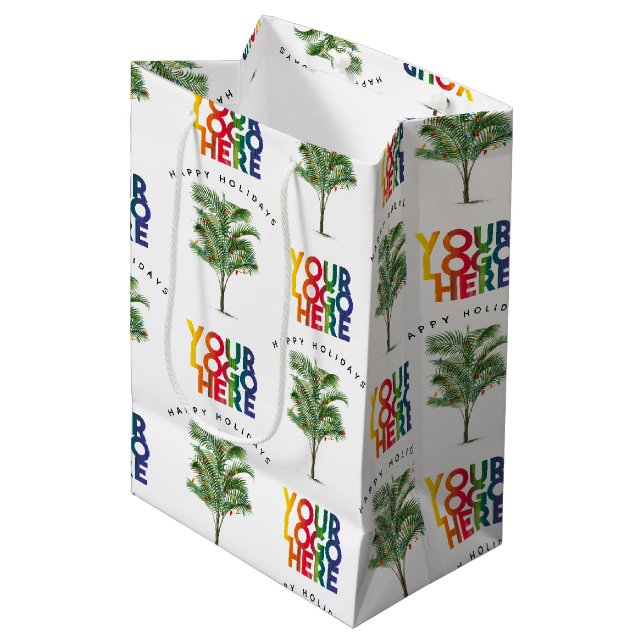 Palm Tree Business Logo Weihnachtskarte Mittlere Geschenktüte (Vorderseite Schrägansicht)