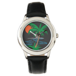 Palm Tree by the River | Tropical Sunset Art Armbanduhr