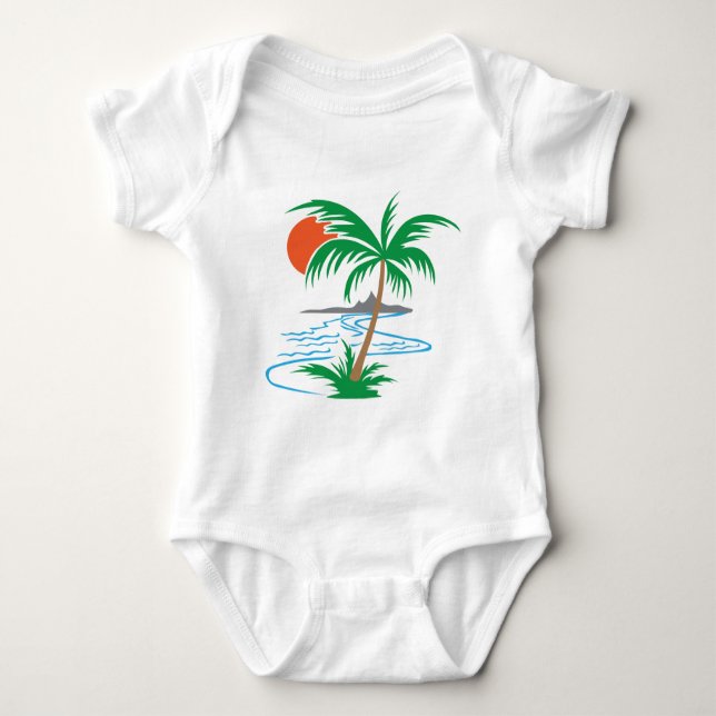 Palm Tree by the River | Tropical Sunset Art Baby Strampler (Vorderseite)