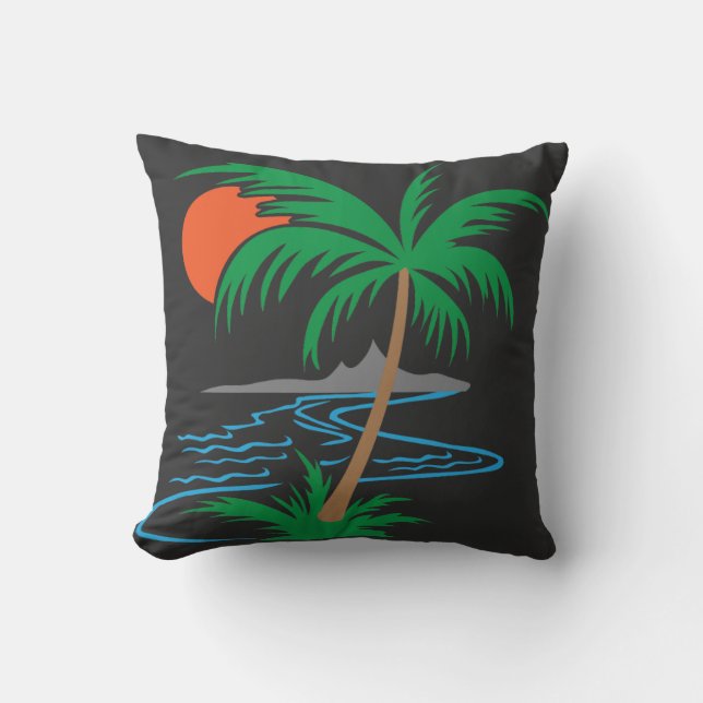 Palm Tree by the River | Tropical Sunset Art Kissen (Vorderseite)