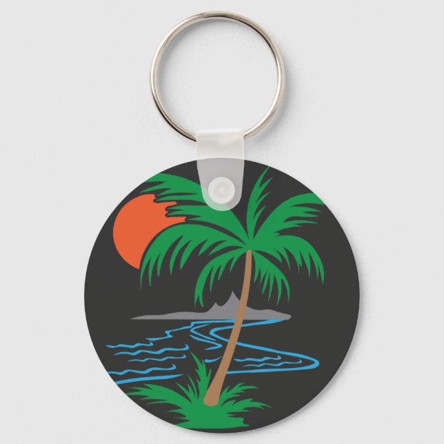 Palm Tree by the River | Tropical Sunset Art Schlüsselanhänger (Vorderseite)