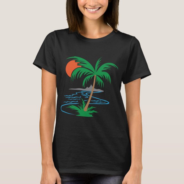 Palm Tree by the River | Tropical Sunset Art T-Shirt (Vorderseite)