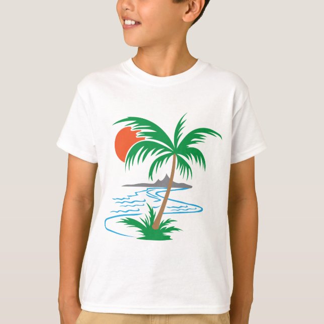 Palm Tree by the River | Tropical Sunset Art T-Shirt (Vorderseite)