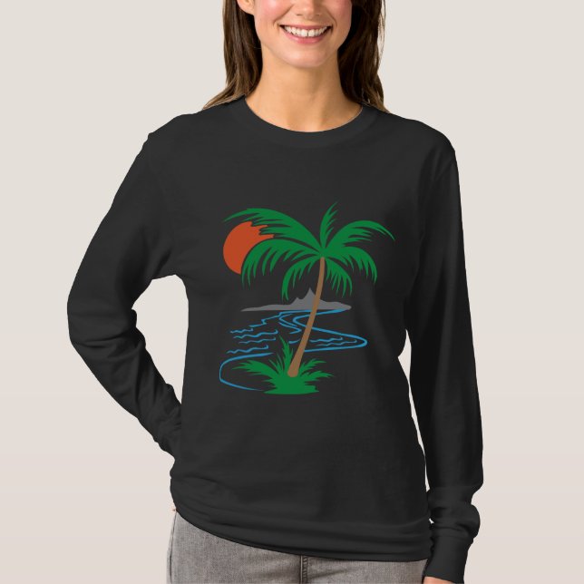 Palm Tree by the River | Tropical Sunset Art T-Shirt (Vorderseite)