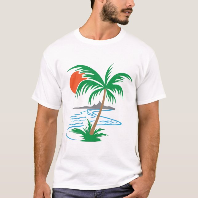 Palm Tree by the River | Tropical Sunset Art T-Shirt (Vorderseite)