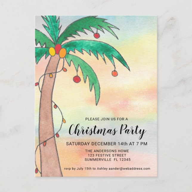 Palm Tree Christmas Party Einladungspostkarte (Vorderseite)