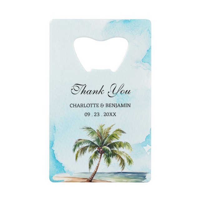 Palm Tree Coastal Beach Wedding Gefallen Geldbeutel Flaschenöffner (Vorderseite)
