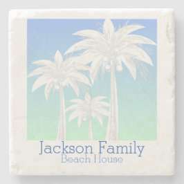 Palm Tree Coastal Blue Green Sky Ombre Name Steinuntersetzer