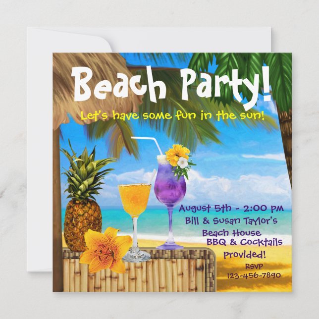Palm Tree Cocktails Adult Beach Party Einladung (Vorderseite)