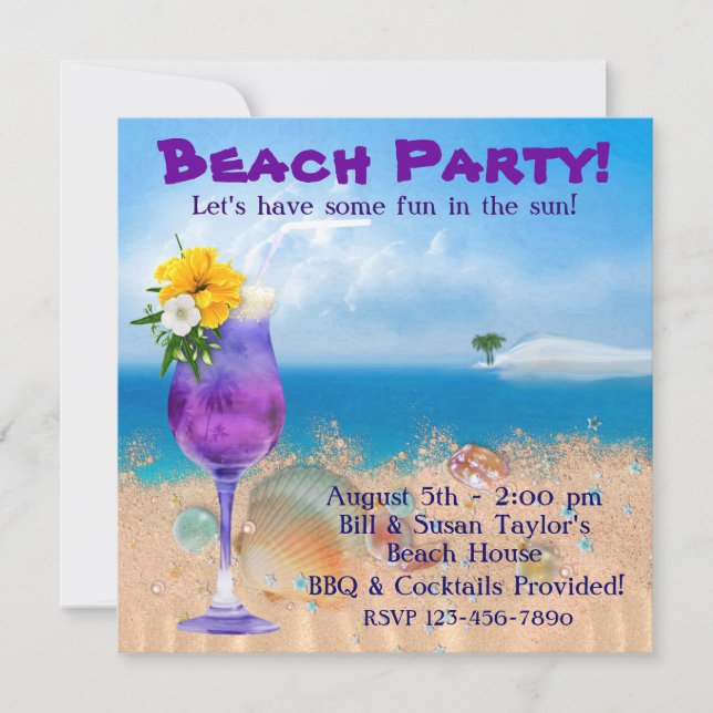 Palm Tree Cocktails Adult Beach Party Einladung (Vorderseite)