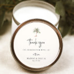 Palm Tree Danke Gastgeschenk Hochzeit Runder Aufkleber<br><div class="desc">Tropical Island Watercolor Palm Tree,  Hochzeit danke Ihnen für Aufkleber.</div>