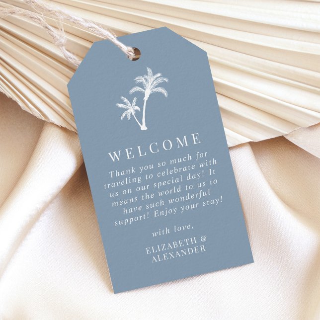 Palm Tree Dusty Blue Tropical Wedding Empfang Geschenkanhänger (Von Creator hochgeladen)