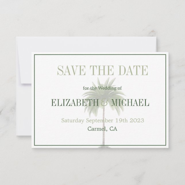 Palm Tree Elegant Moderne Hochzeit retten Datum Save The Date (Vorderseite)