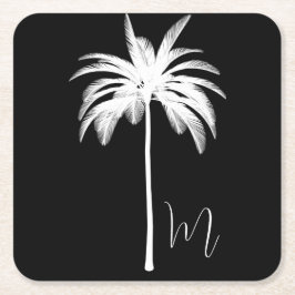 Palm Tree Elegante Schwarz-weiß Rechteckiger Pappuntersetzer