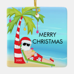Palm Tree Entspannen Santa Tropical Weihnachten Keramikornament