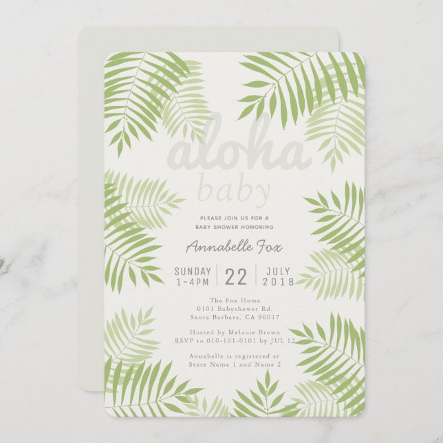 Palm Tree Feuilles Aloha Baby shower Invitation (Devant / Derrière)