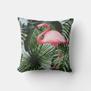 Palm Tree Flamant rose Tropical Coussin bleu