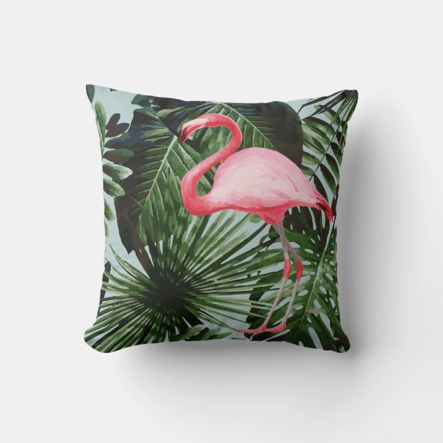 Palm Tree Flamingo Tropical Cushion Blue Kissen (Vorderseite)