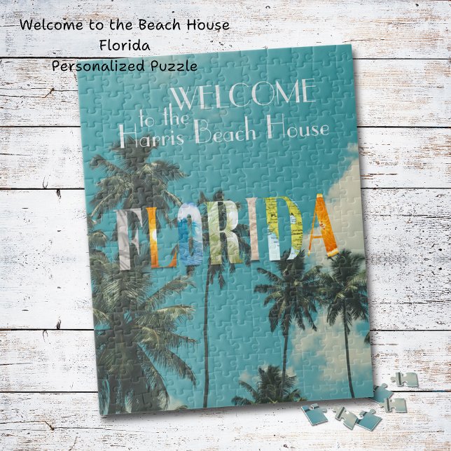 Palm Tree Florida Beach House (Personalized puzzle. Perfect for the beach house, Florida home or makes a fun gift! Seal to hang!)