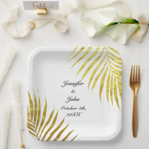 Palm Tree Foliage Gold Foil Blätter Coole Hochzeit Pappteller