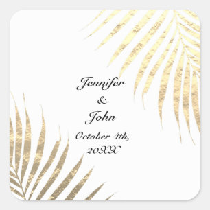 Palm Tree Foliage Gold Foil Blätter Hochzeiten 202 Quadratischer Aufkleber