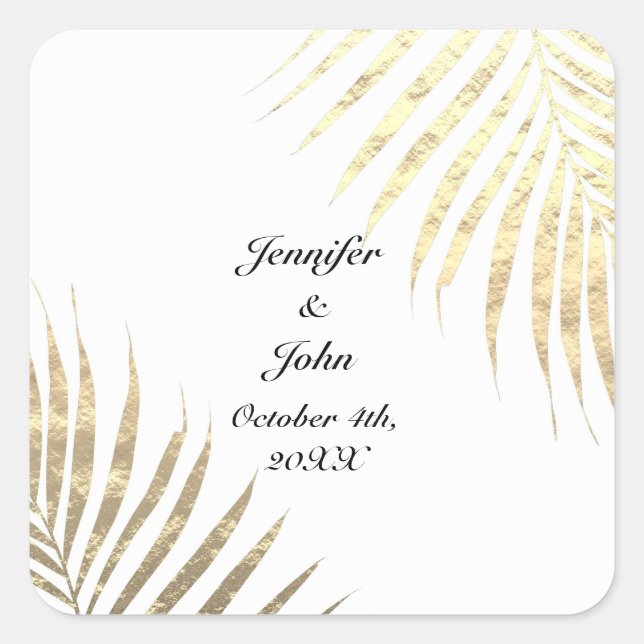 Palm Tree Foliage Gold Foil Blätter Hochzeiten 202 Quadratischer Aufkleber (Vorderseite)