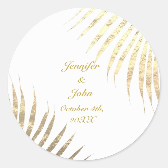 Palm Tree Foliage Gold Foil Blätter Hochzeiten 202 Runder Aufkleber (Vorderseite)