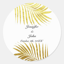 Palm Tree Foliage Gold Foil Blätter Hochzeiten Wei Runder Aufkleber
