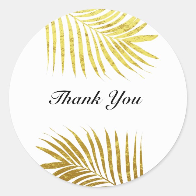 Palm Tree Foliage Gold Foil Leaf Hochzeit Vielen D Runder Aufkleber (Vorderseite)