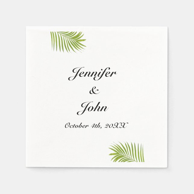 Palm Tree Foliage Green Watercolor Blätter Hochzei Serviette (Vorderseite)