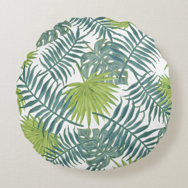 Palm Tree Fronds malen hawaiisch Rundes Kissen (Vorderseite)