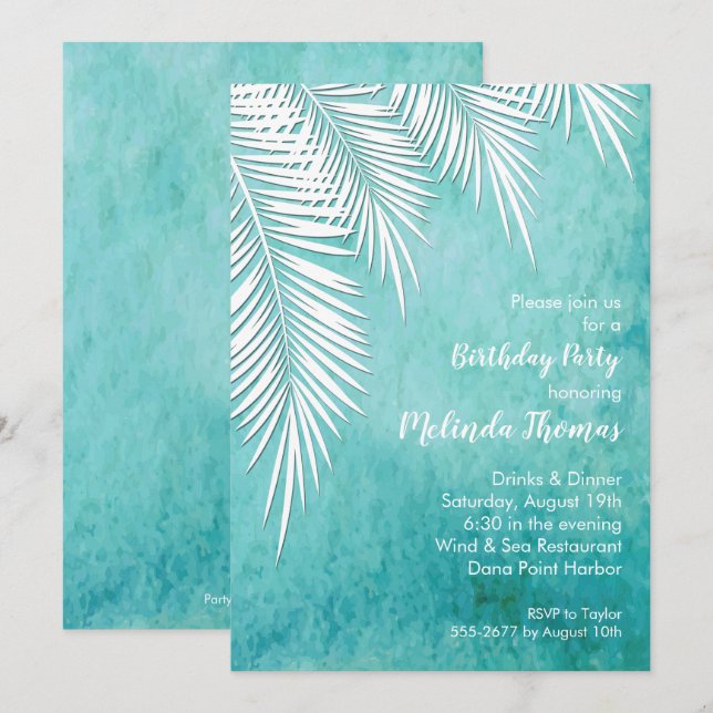 Palm Tree Fronds Tropical Birthday Einladungen (Vorne/Hinten)