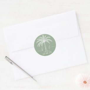 Palm Tree für kundenspezifische Monogramm-Hochzeit Runder Aufkleber