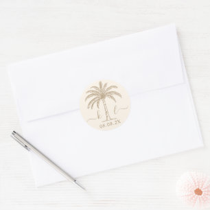 Palm Tree für kundenspezifische Monogramm-Hochzeit Runder Aufkleber