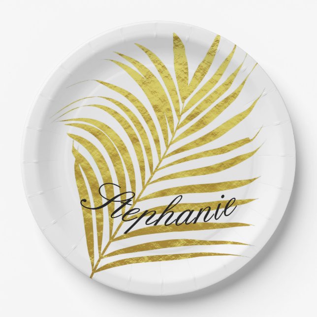 Palm Tree Gold Foil Blätter Name Einzigartige Glit Pappteller (Vorderseite)