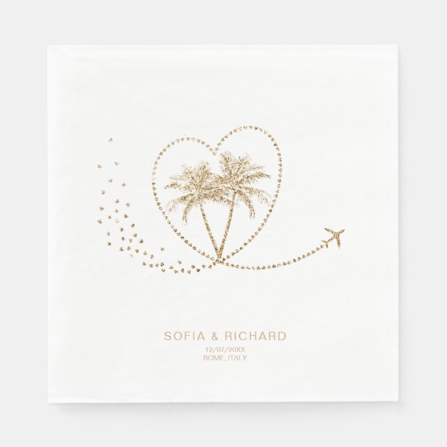 Palm Tree Gold Tropical Hochzeit in Urlaubsort Serviette (Vorderseite)