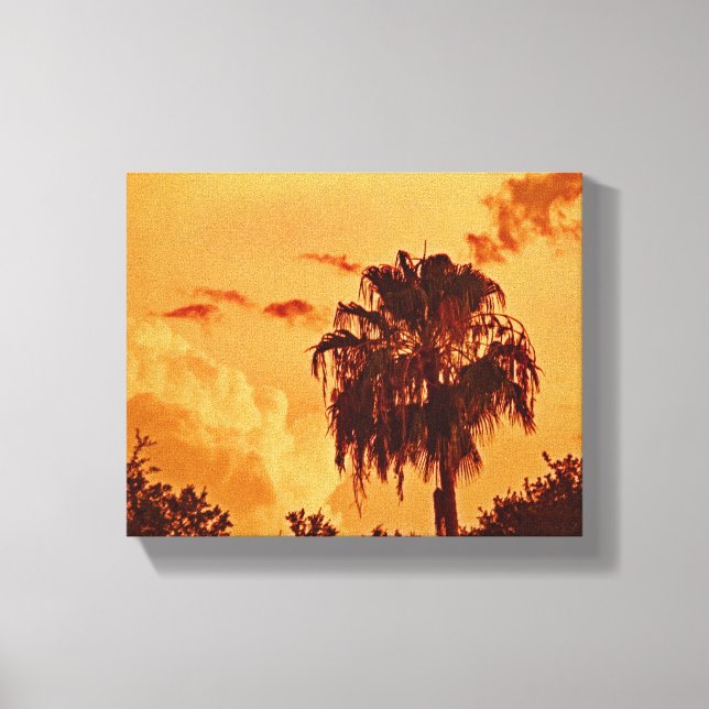 Palm Tree Golden Hour Stretched Canvas Print Leinwanddruck (Vorderseite)