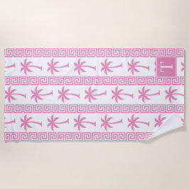 Palm Tree Greek Key Stripe – Pink Coastal Preppy Strandtuch