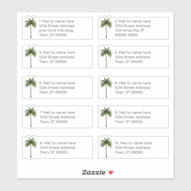 Palm Tree Individuelle Adressenpostmarken Aufkleber (Blatt)
