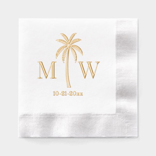 Palm Tree Initial Couple Wedding Monogram Date #5 Servietten Mit Folie (Vorderseite)